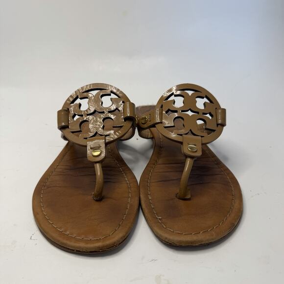 Tory Burch Miller Brown Leather Medallion Flip Flop Sandals Size 7.5 Classic - Picture 3 of 12